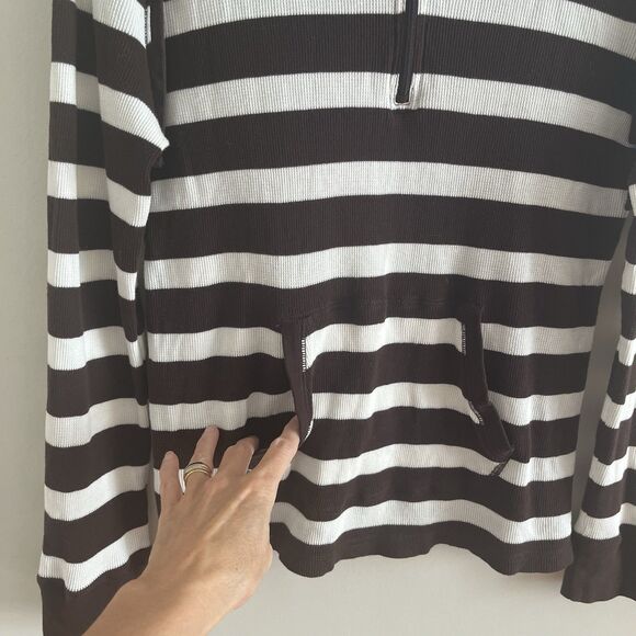 Ralph Lauren Active Ribbed Stripe Quarter Zip Polo Top L Brown Y2K Academia Prep - Picture 7 of 8